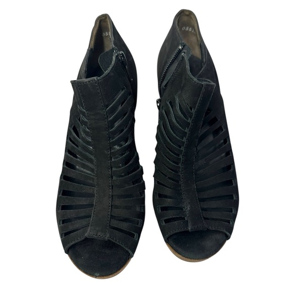 Paul Green Tasha Black Nubuck Leather Gladiator Peep Toe Ankle Booties Heels - Picture 3 of 11